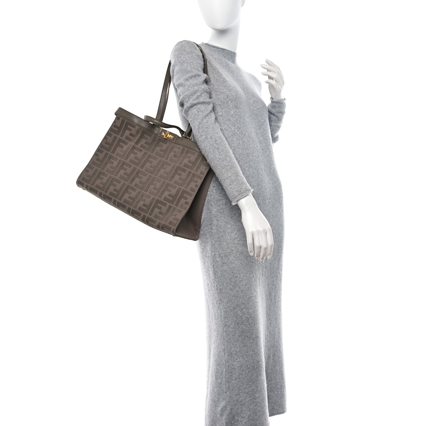 Canvas Vitello King FF Embroidered Medium Peekaboo X-Tote Tartufo