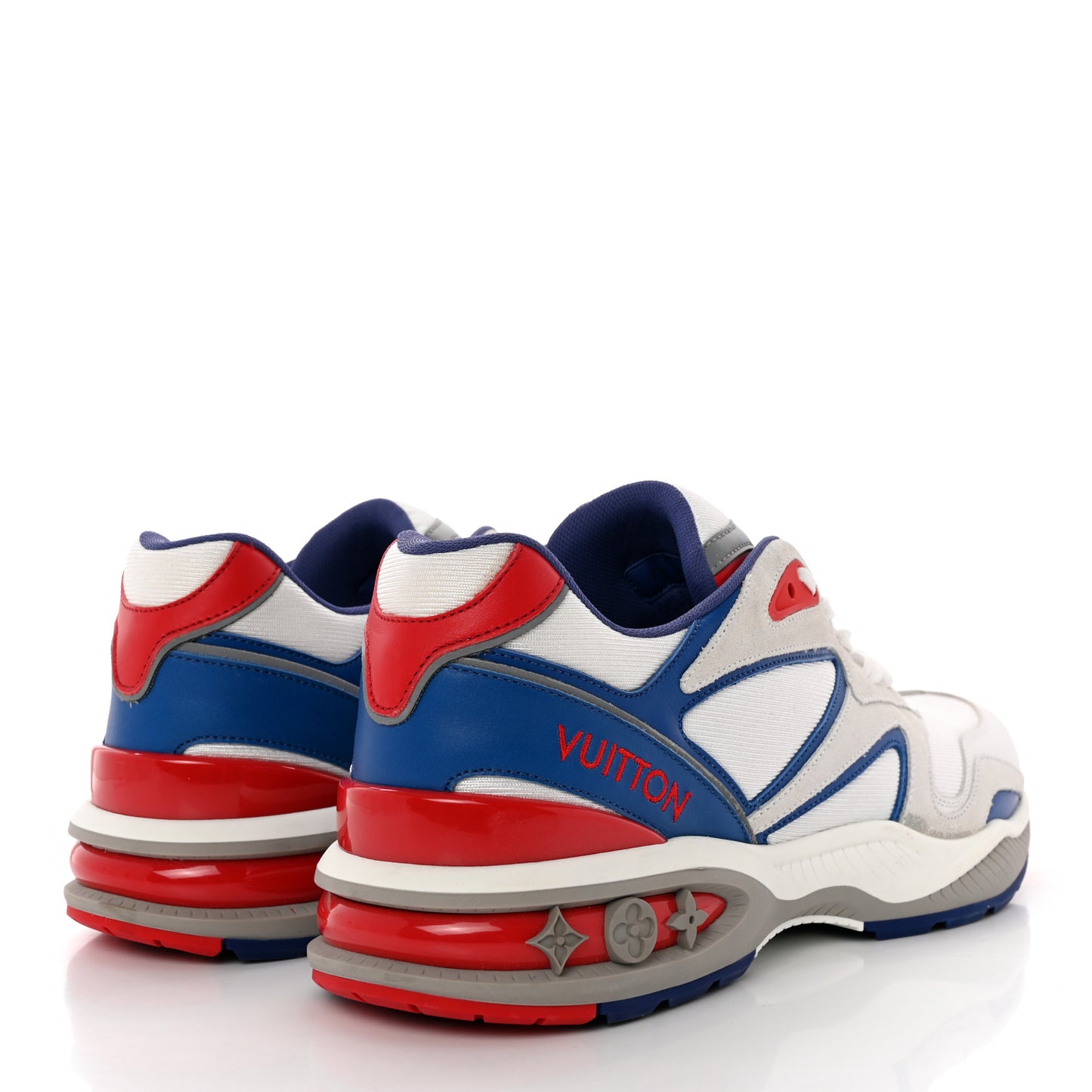 Suede Calfskin Technical Fabric Monogram Trail Sneakers 10 White Red Blue