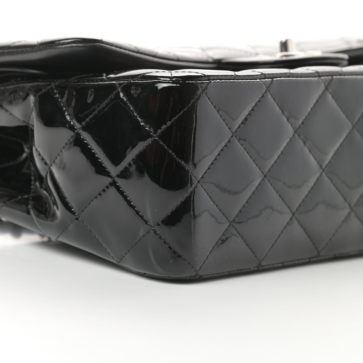 Patent Quilted Jumbo Double Flap Black