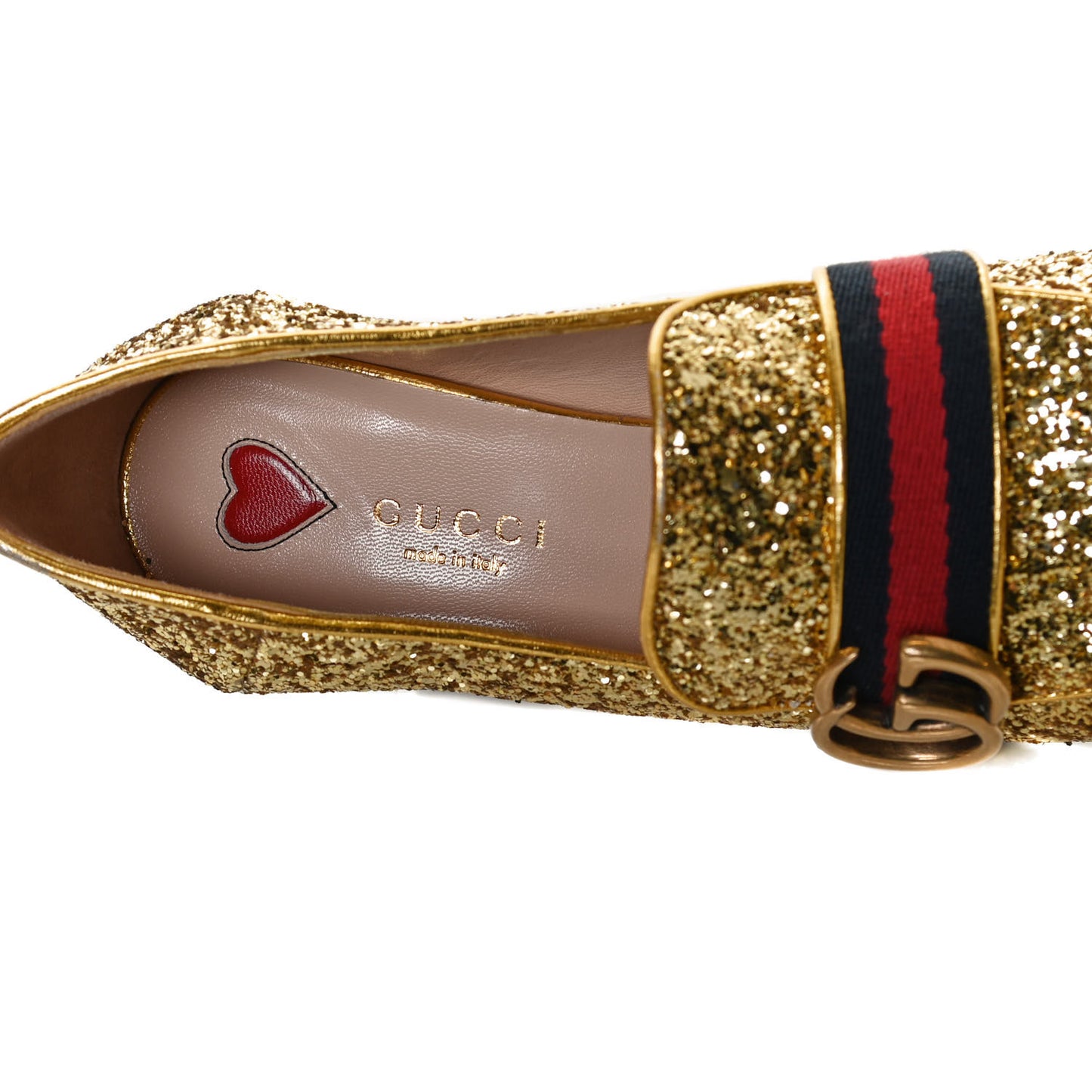 Glitter Nappa Web Peyton 75mm Loafer Pumps 36.5 Oro Vecchio