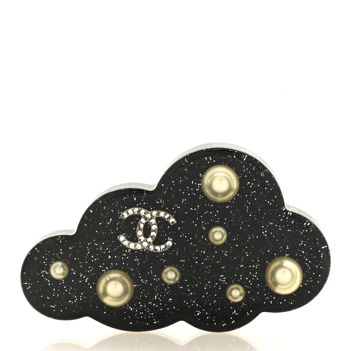 Glittered Resin Crystal Pearl CC Cloud Brooch Black Silver