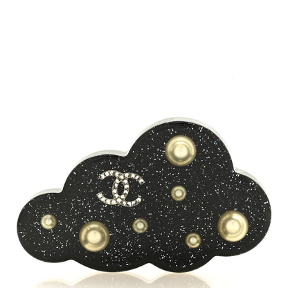 Chanel Glittered Resin Crystal Pearl CC Cloud Brooch Black Silver 1 of 4