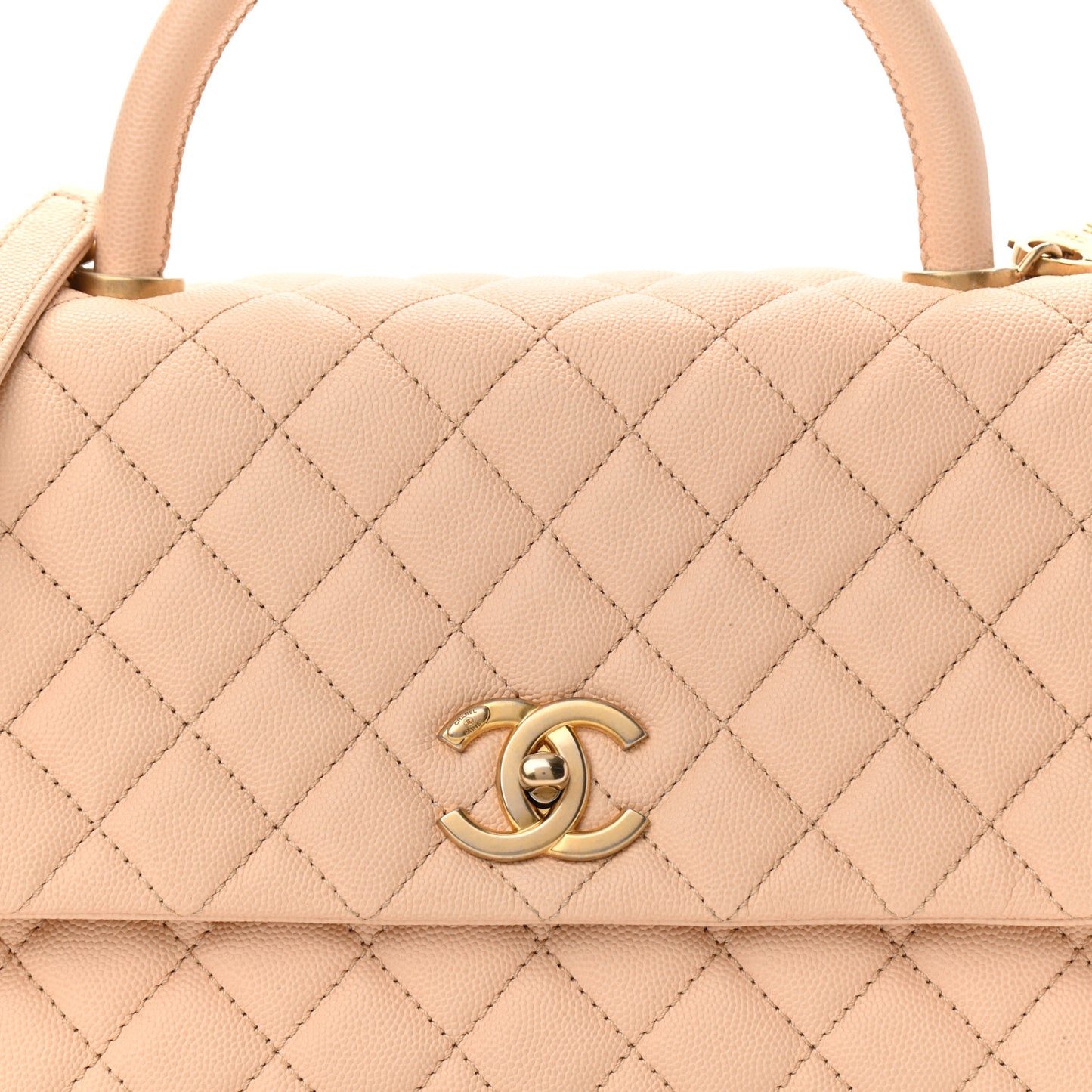 Caviar Quilted Small Coco Handle Flap Beige