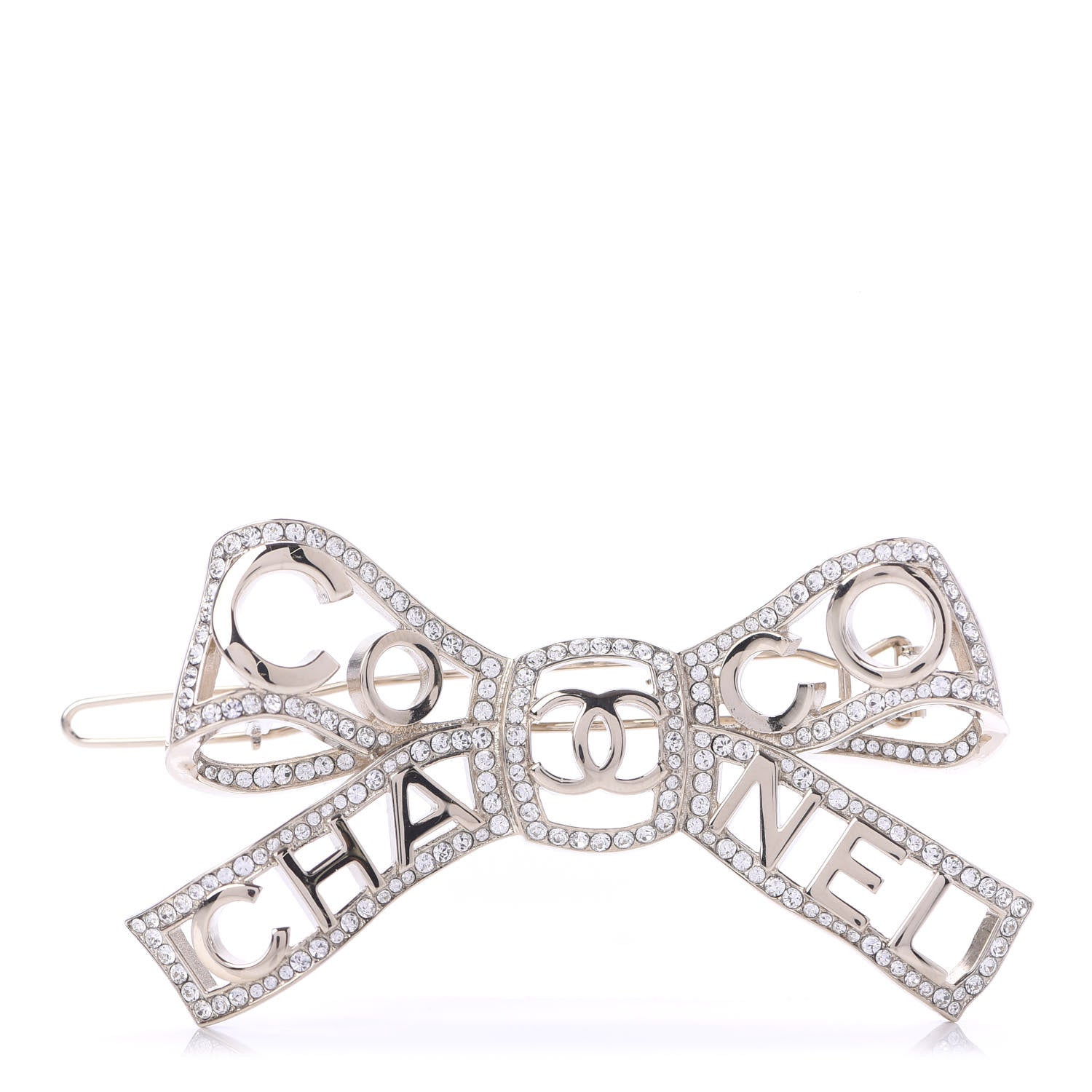 Chanel Metal Crystal Bow-tiful CC Hair Clip Gold 1 of 5