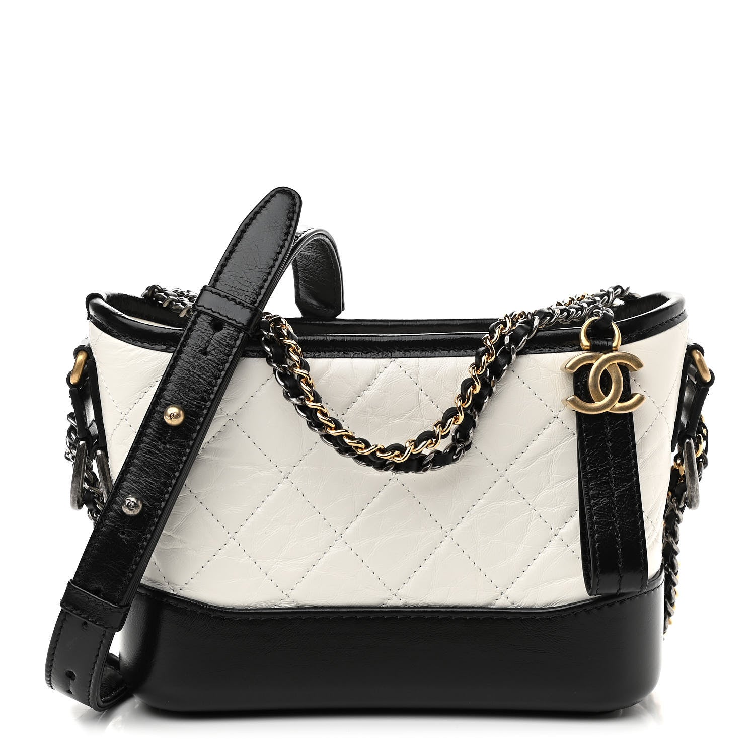 Chanel Aged Calfskin Quilted Small Gabrielle Hobo Black White 1 of 11