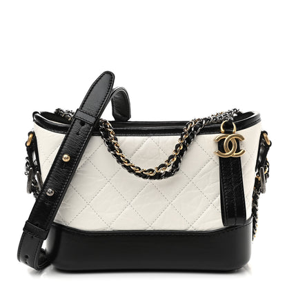 Chanel Aged Calfskin Quilted Small Gabrielle Hobo Black White 1 of 11