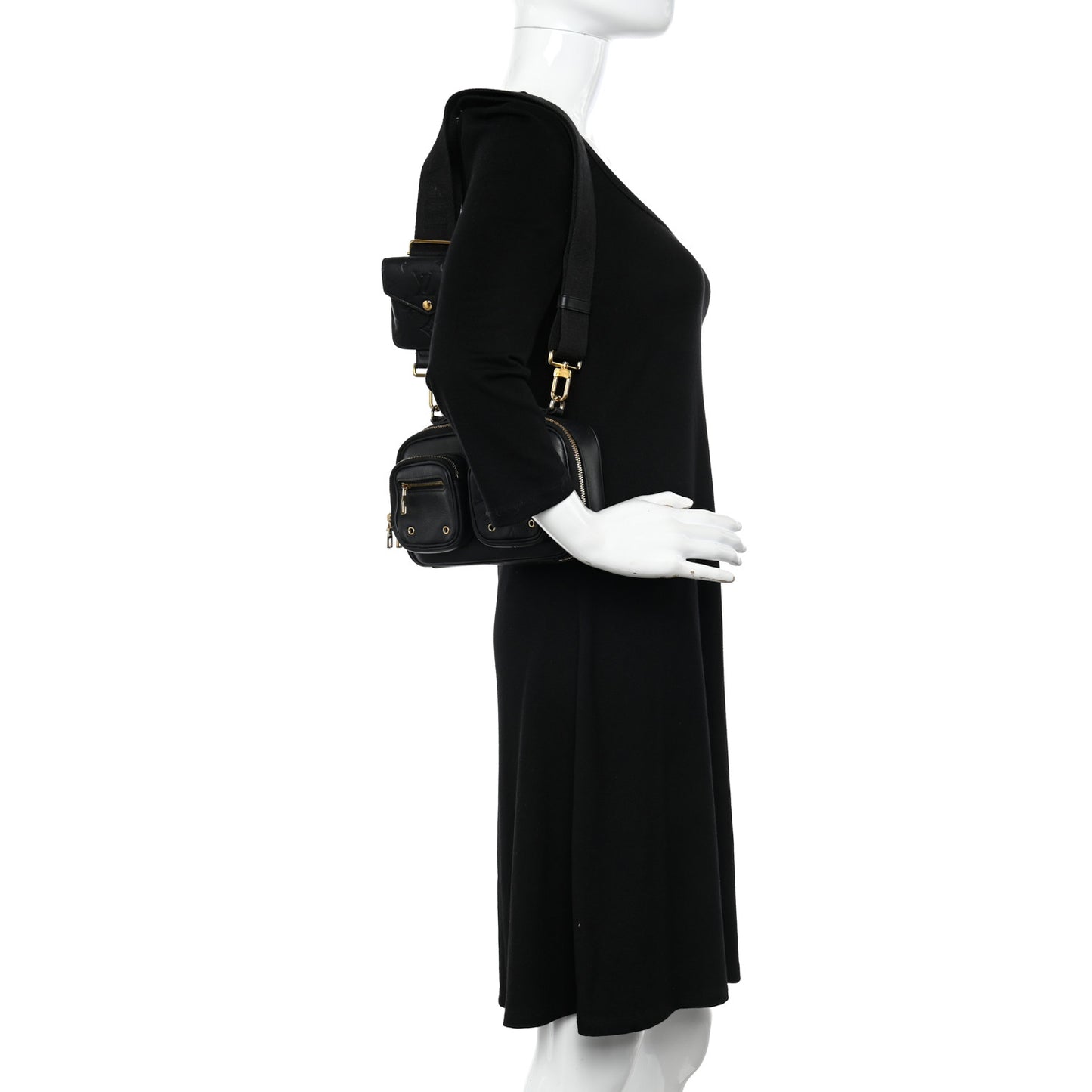 Calfskin Monogram Embossed Utility Crossbody Black