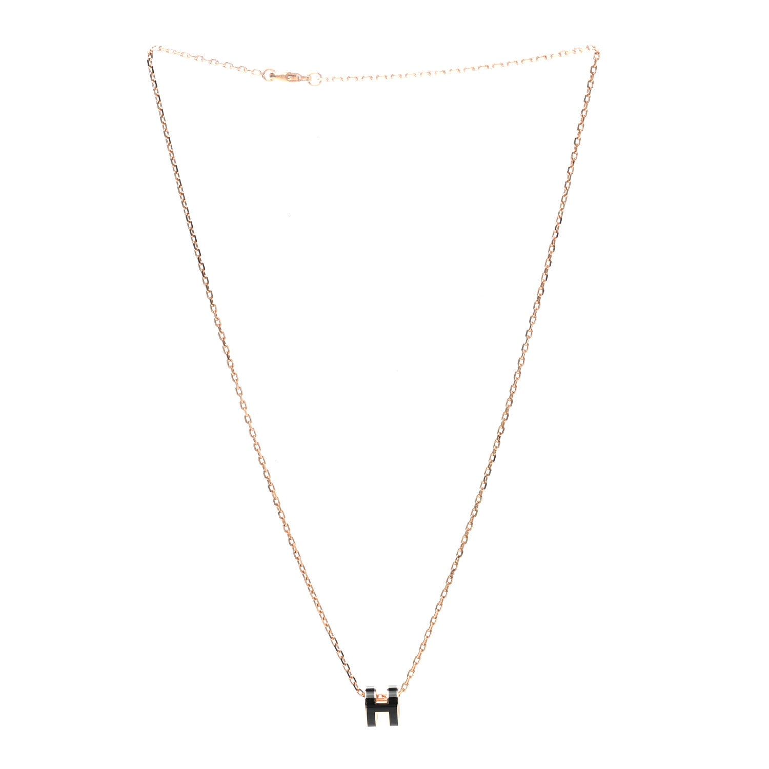 Hermes Lacquered Rose Gold Mini Pop H Pendant Necklace Black 4 of 7