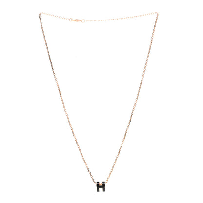 Hermes Lacquered Rose Gold Mini Pop H Pendant Necklace Black 4 of 7