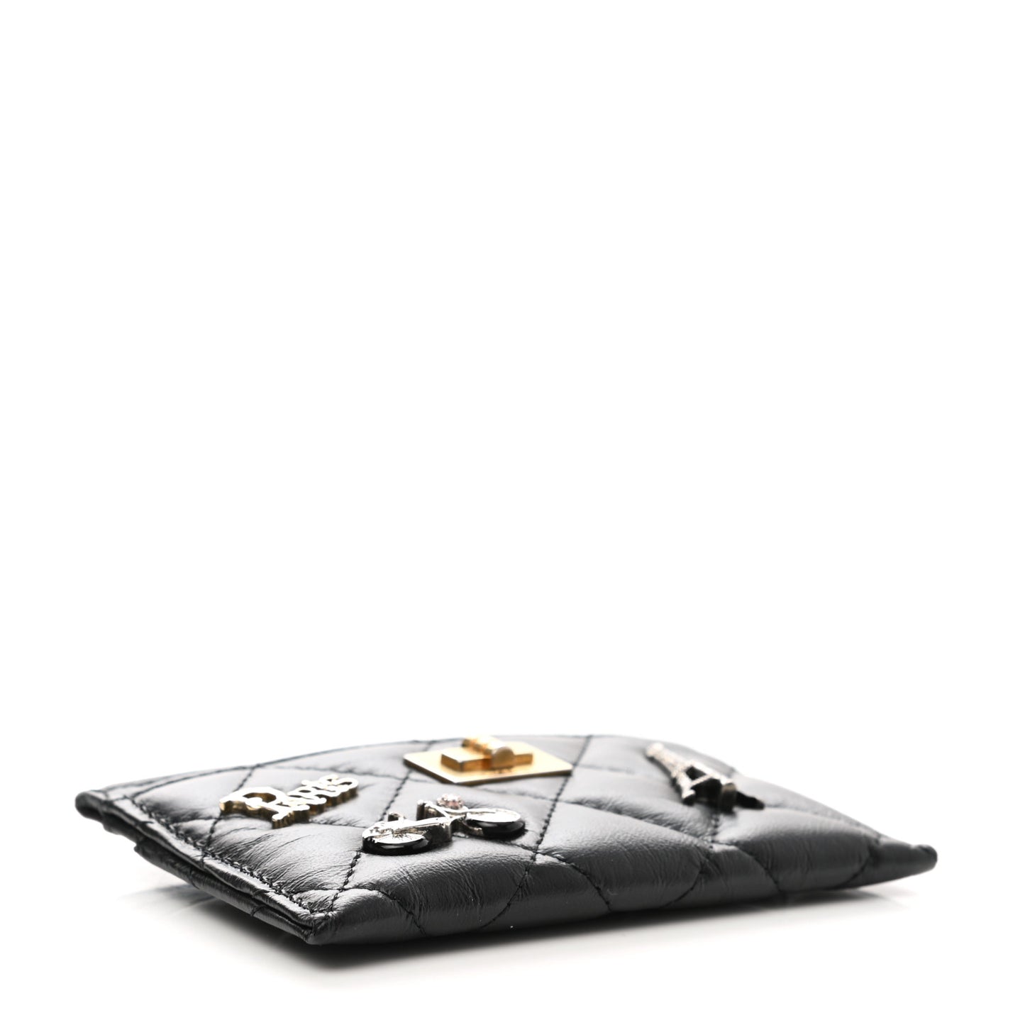 Aged Calfskin Quilted Lucky Charms Reissue Card Holder Black