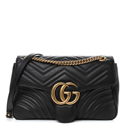 Gucci Calfskin Matelasse Medium GG Marmont Shoulder Bag Black 1 of 4