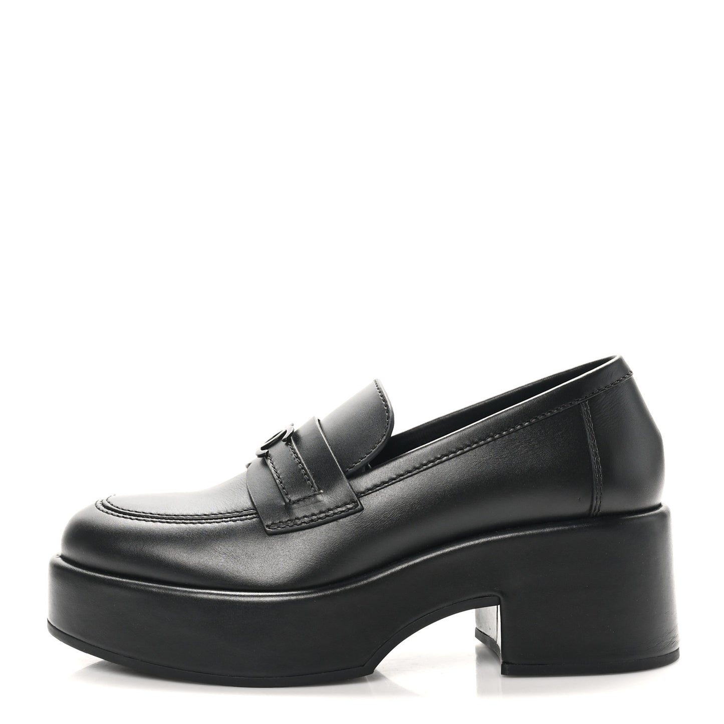 Calfskin CC Platform Loafers 37 Black