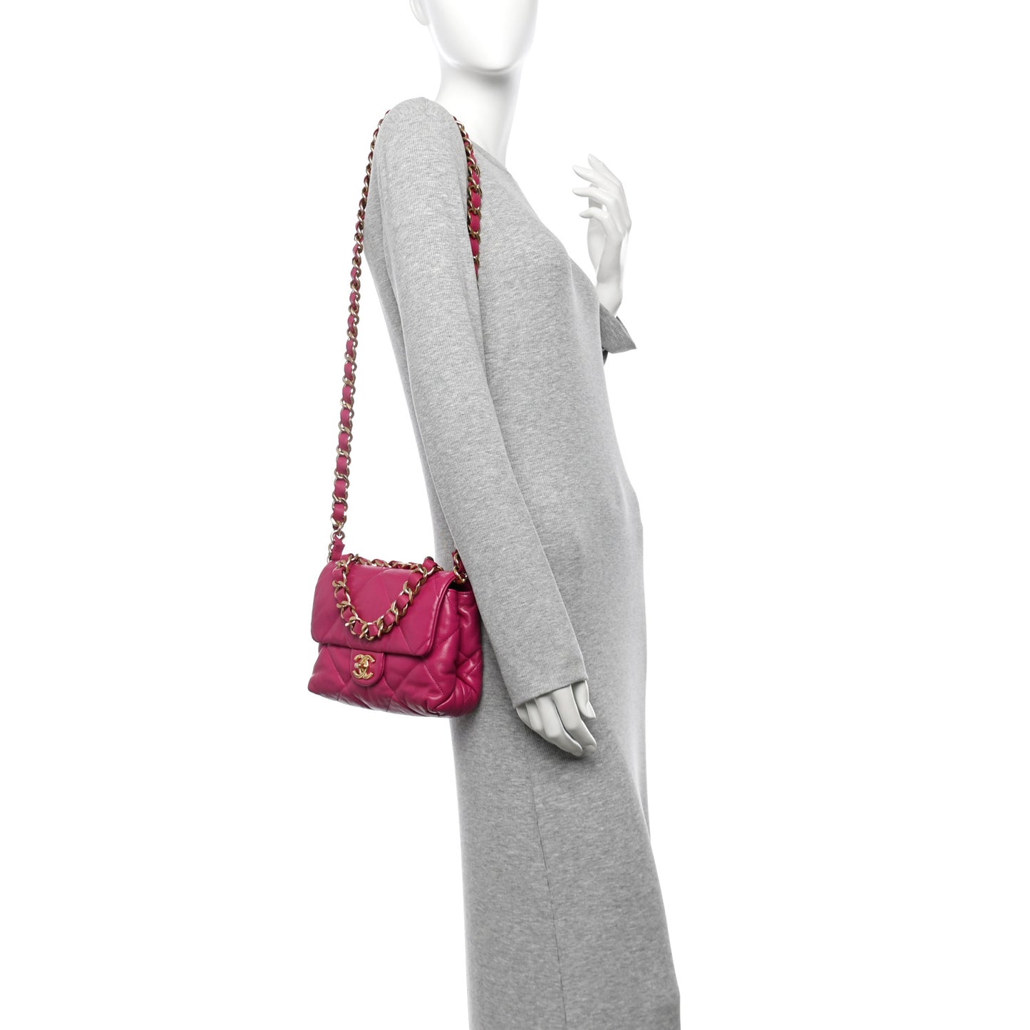 Lambskin Quilted Small Chain Top Handle Flap Fuchsia