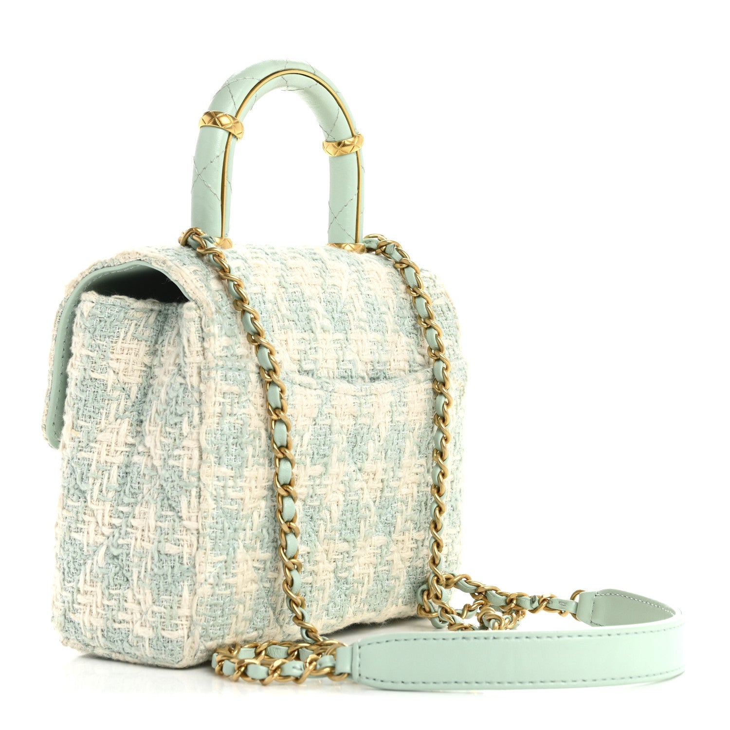Chanel Tweed Handle Crush Top Handle Flap Bag Light Blue Ecru 3 of 11