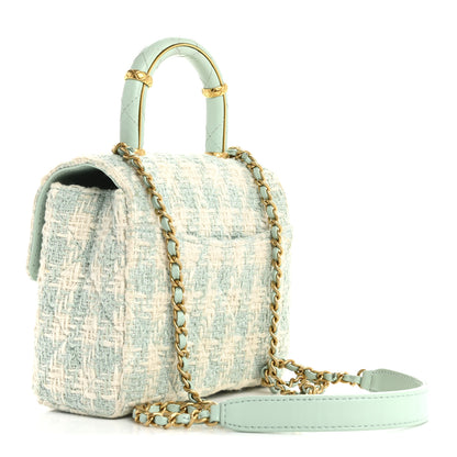 Chanel Tweed Handle Crush Top Handle Flap Bag Light Blue Ecru 3 of 11