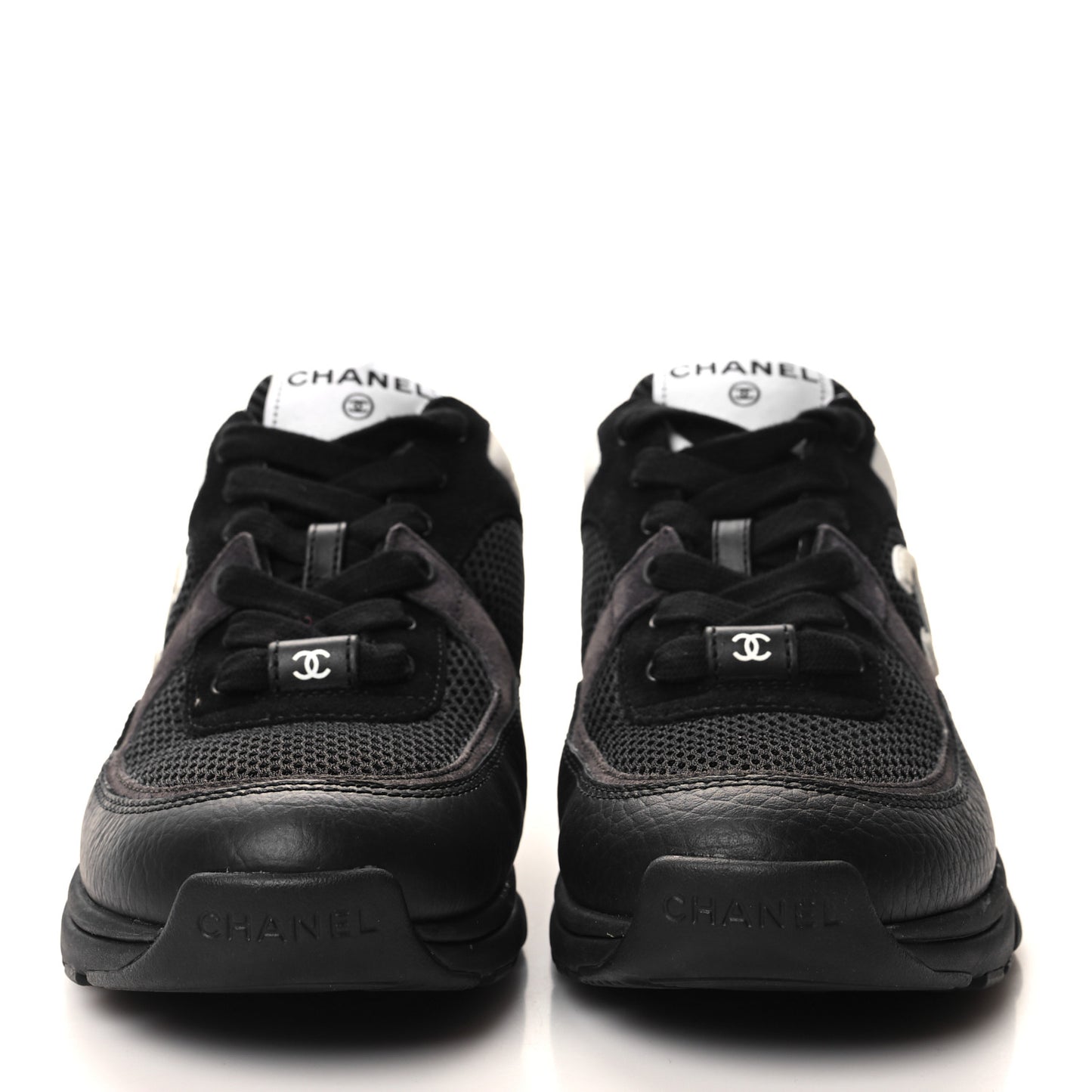 Mesh Suede Grained Calfskin Womens CC Sneakers 37 Black White