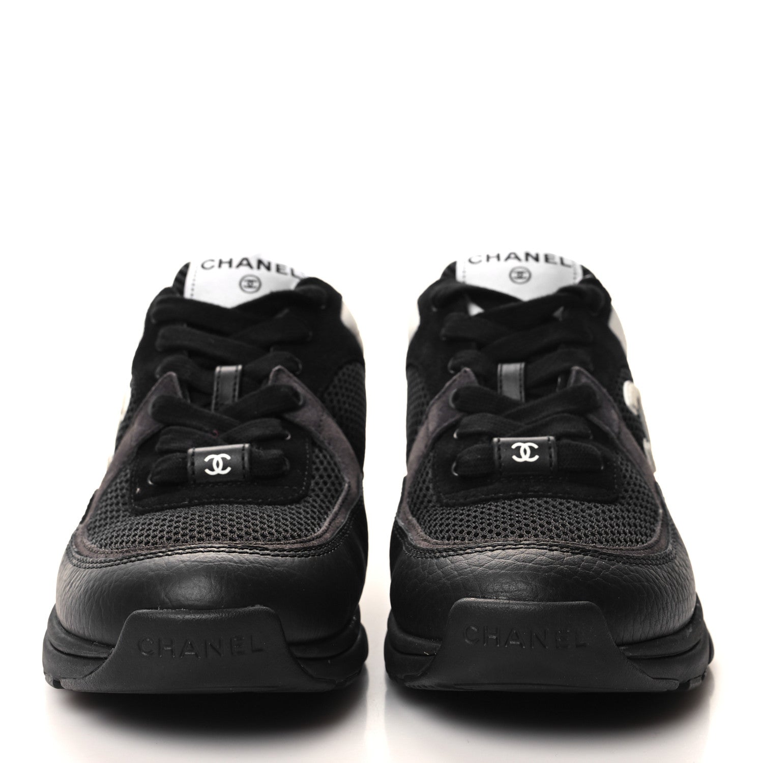 Chanel Mesh Suede Grained Calfskin Womens CC Sneakers 37 Black White 2 of 8