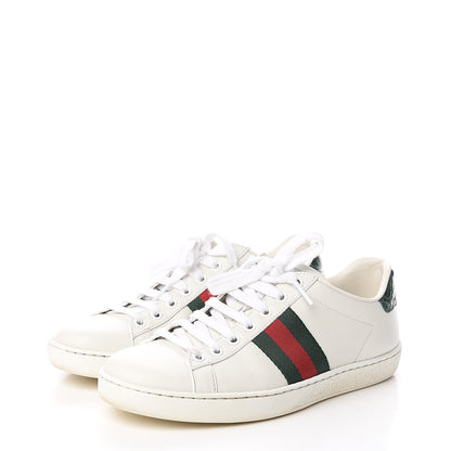 Gucci Calfskin Crocodile Web Ace Sneakers 36.5 White Green 3 of 12