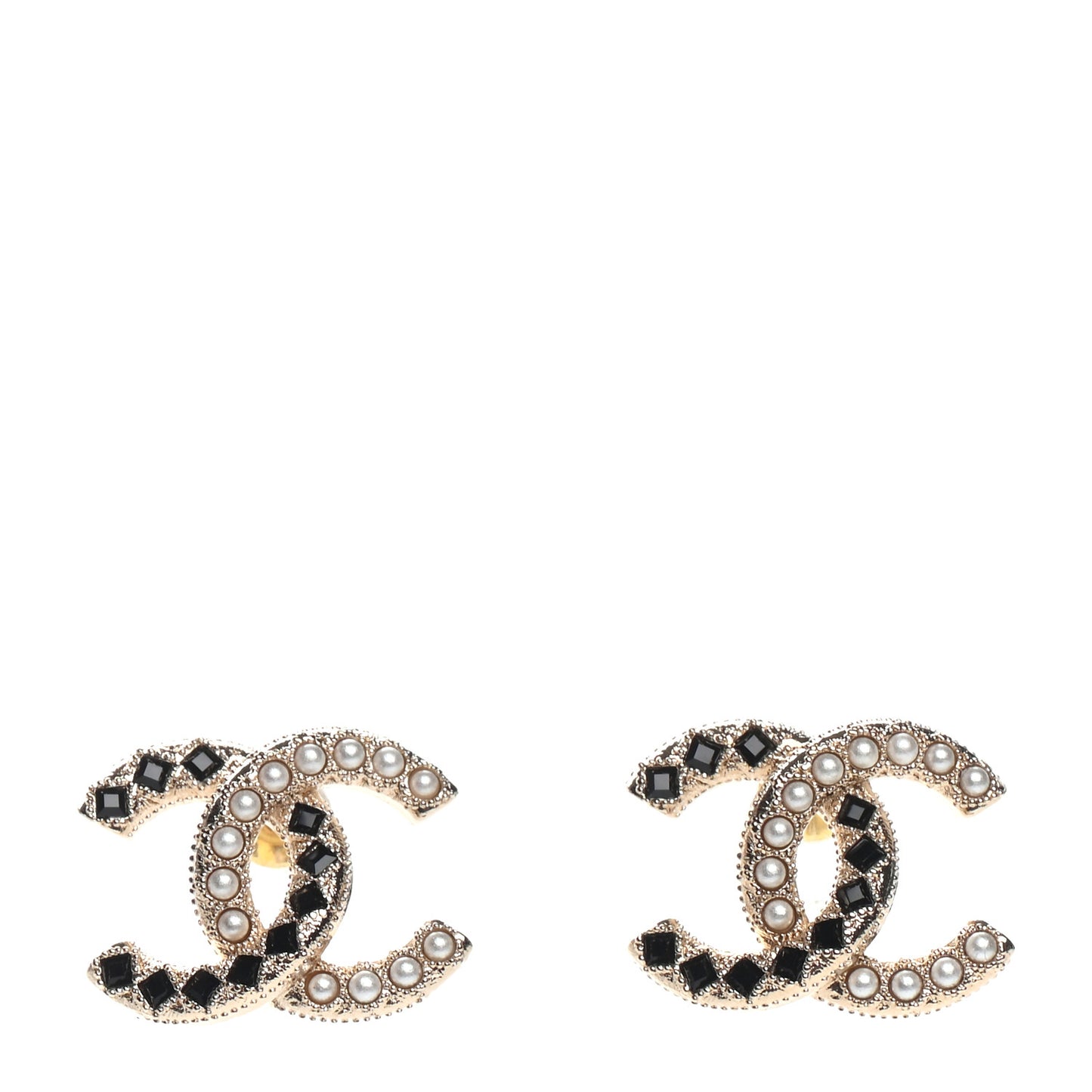 Resin Pearl CC Earrings Gold Black