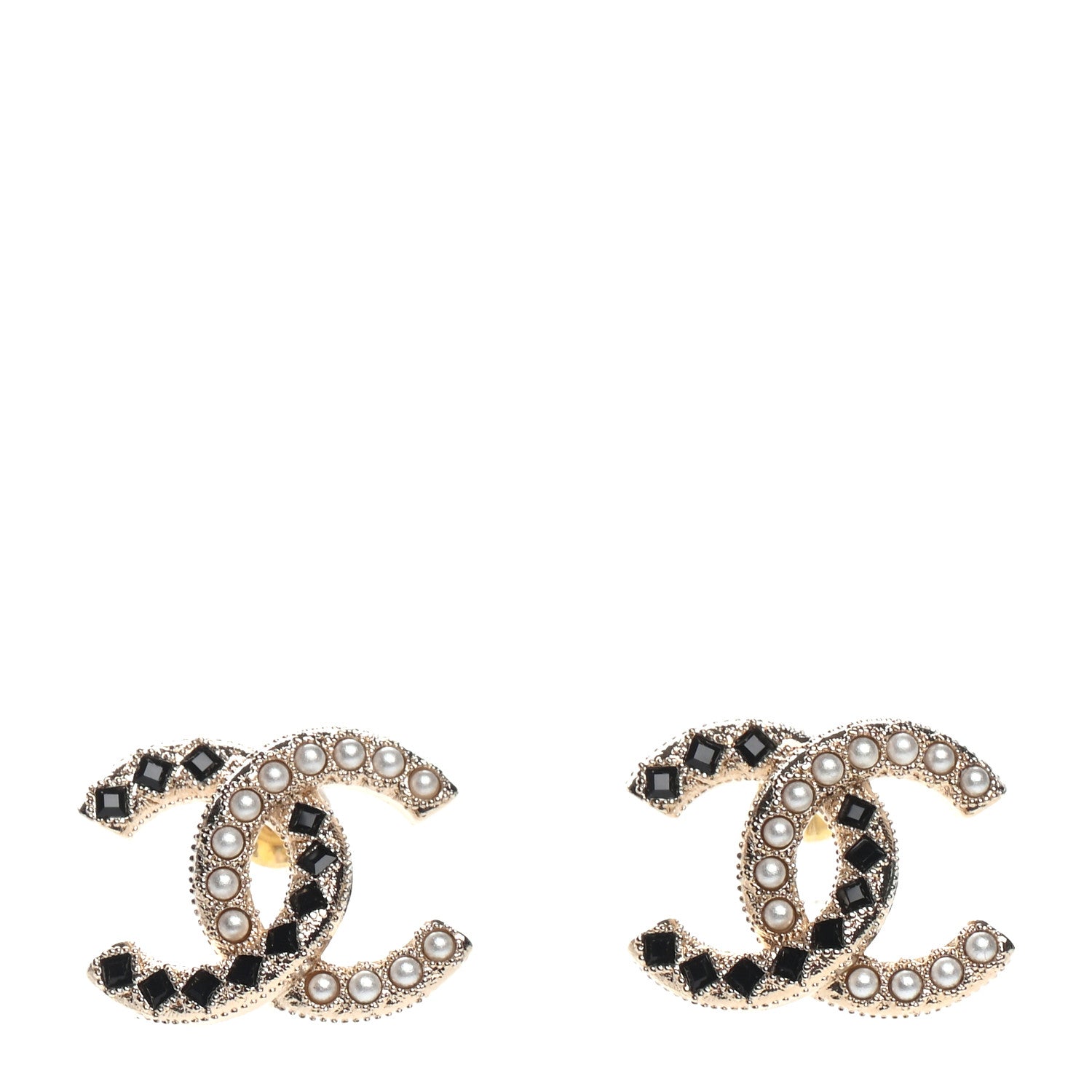 Chanel Resin Pearl CC Earrings Gold Black 1 of 4
