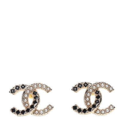 Chanel Resin Pearl CC Earrings Gold Black 1 of 4