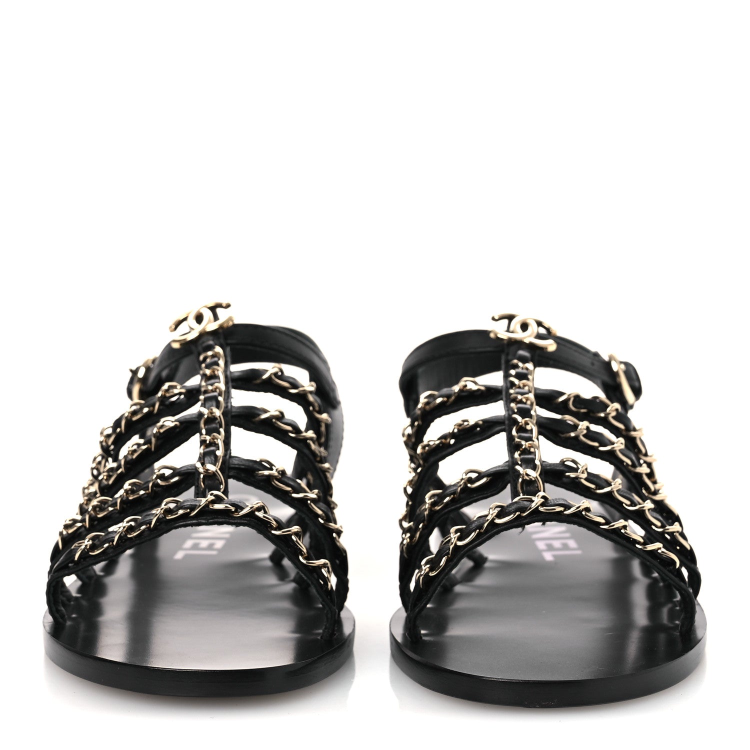 Chanel Calfskin Multi Chain CC Sandals 39 Black 3 of 11