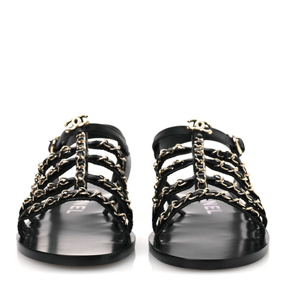Chanel Calfskin Multi Chain CC Sandals 39 Black 3 of 11