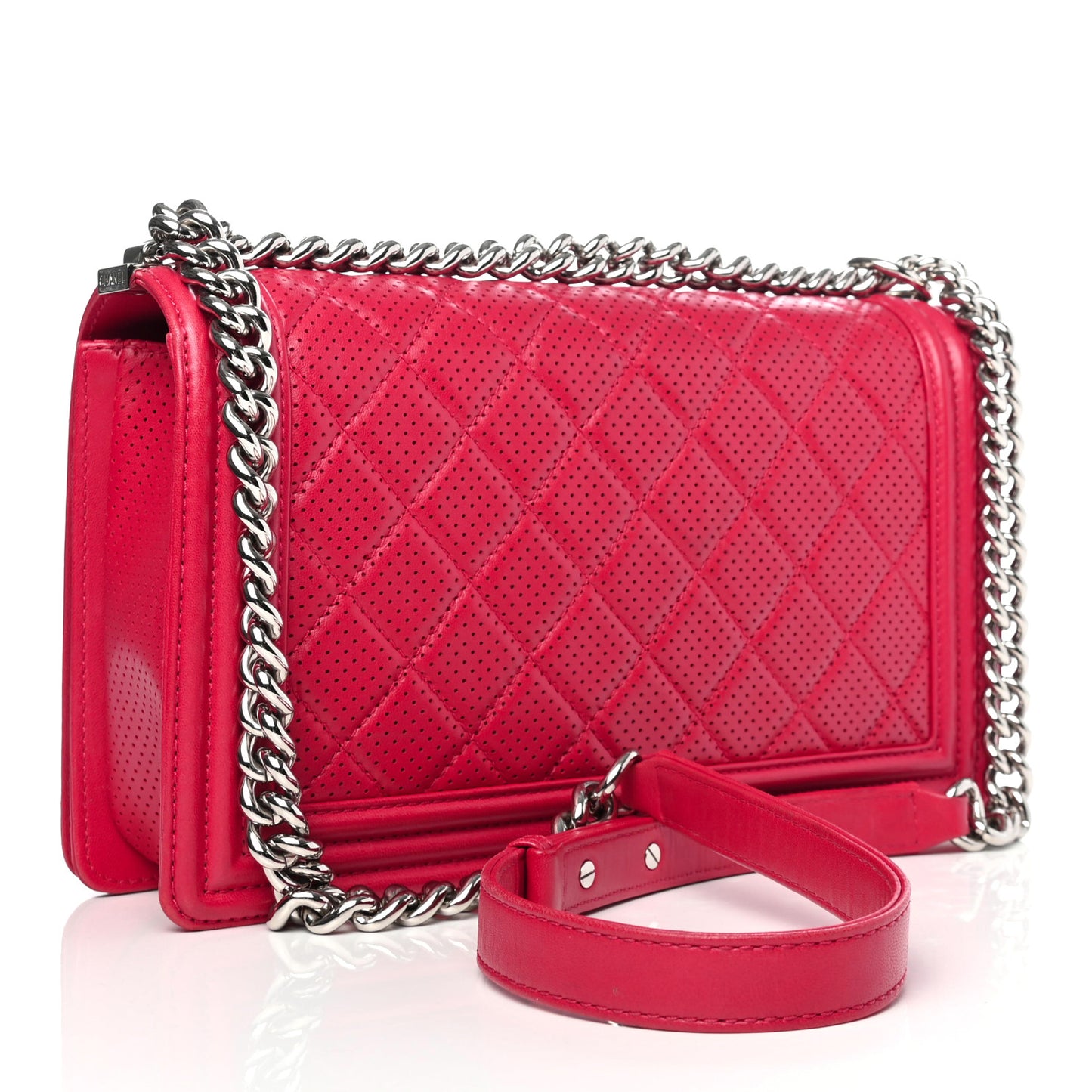 Perforated Lambskin Quilted New Medium Boy Flap Dark Pink