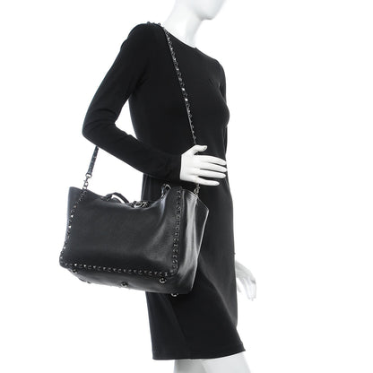 Valentino Garavani Grained Calfskin Onyx Medium Rockstud Rolling Tote Black 3 of 8