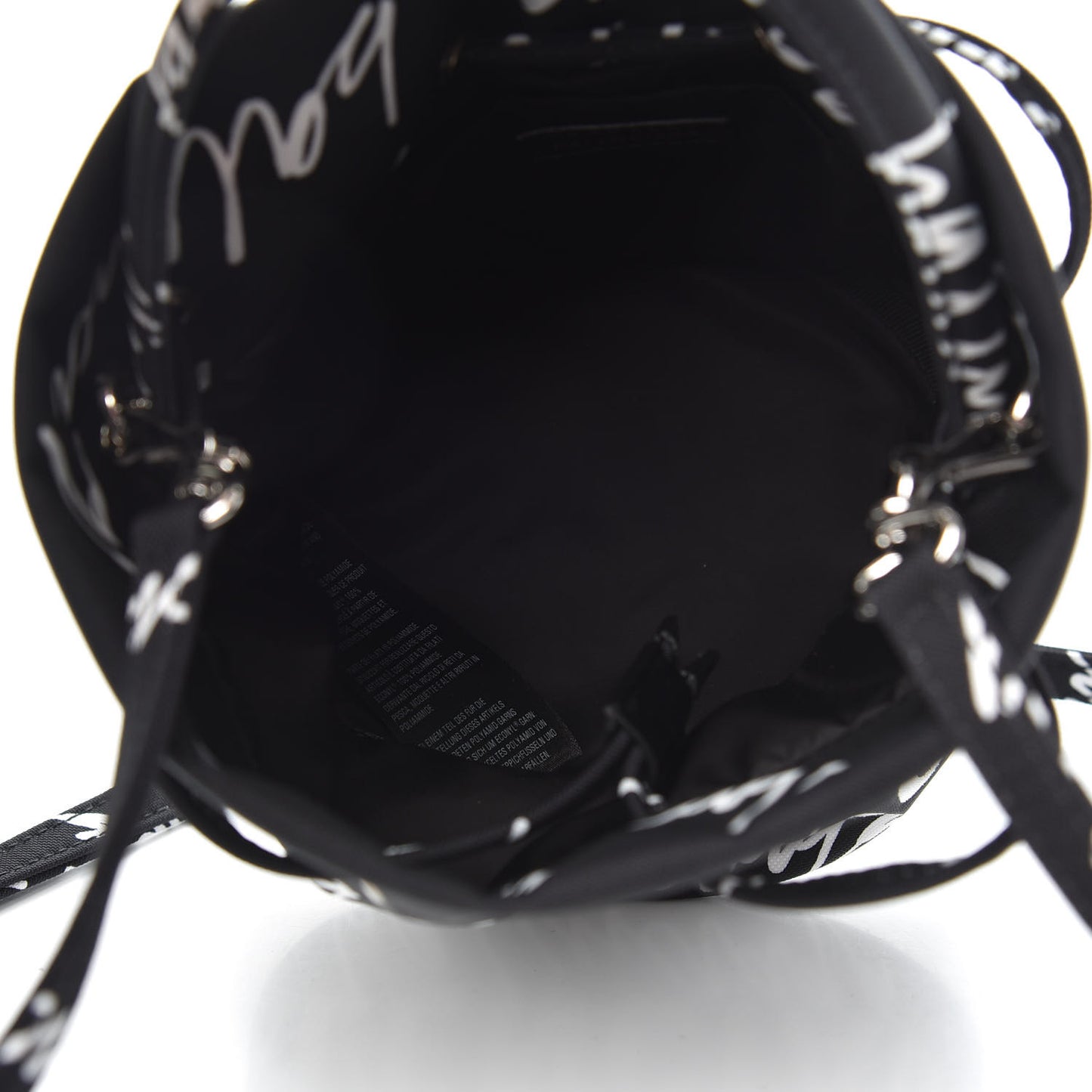 Recycled Sport Nylon Scribble Logo Embroidered Wheel Drawstring Bucket Bag XS Black White