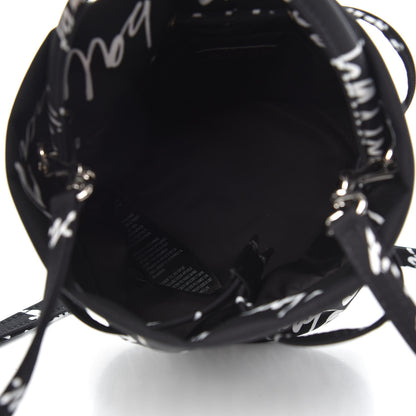 Balenciaga Recycled Sport Nylon Scribble Logo Embroidered Wheel Drawstring Bucket Bag XS Black White 5 of 8