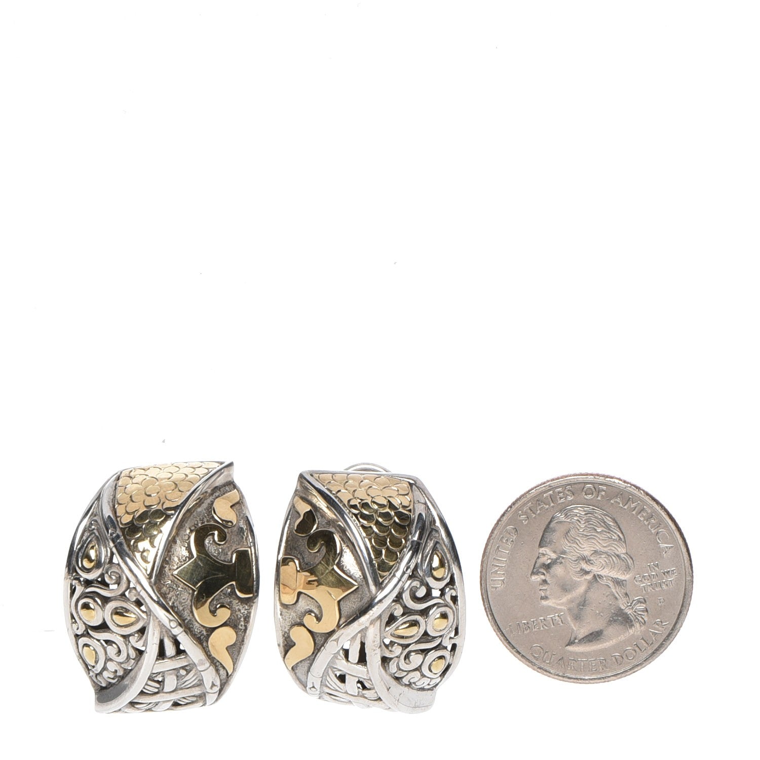 John Hardy Sterling Silver 18K Yellow Gold Fleur De Lis Lily Earrings 2 of 5