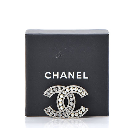 Chanel Pearl Crystal CC Brooch Silver 5 of 5
