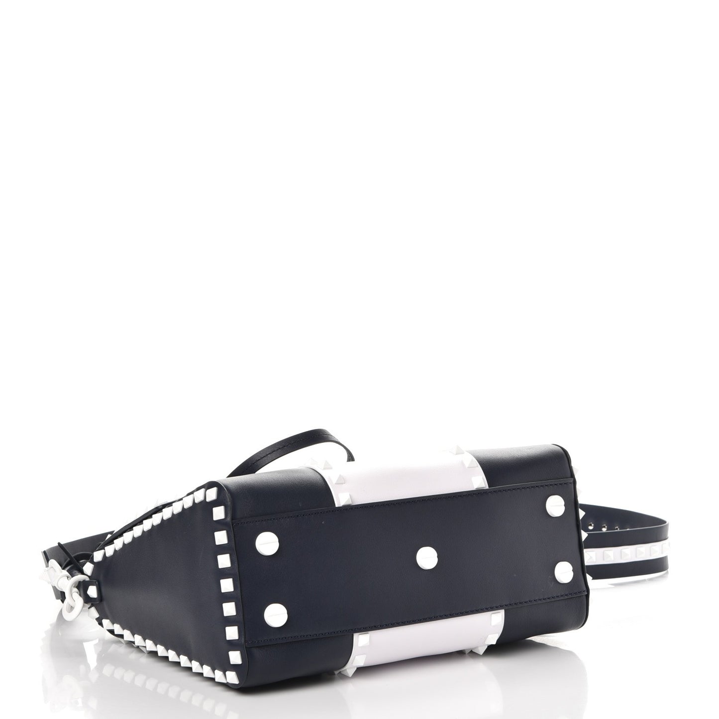 Vitello Colorblock Free Rockstud Top Handle Shoulder Bag Marine White