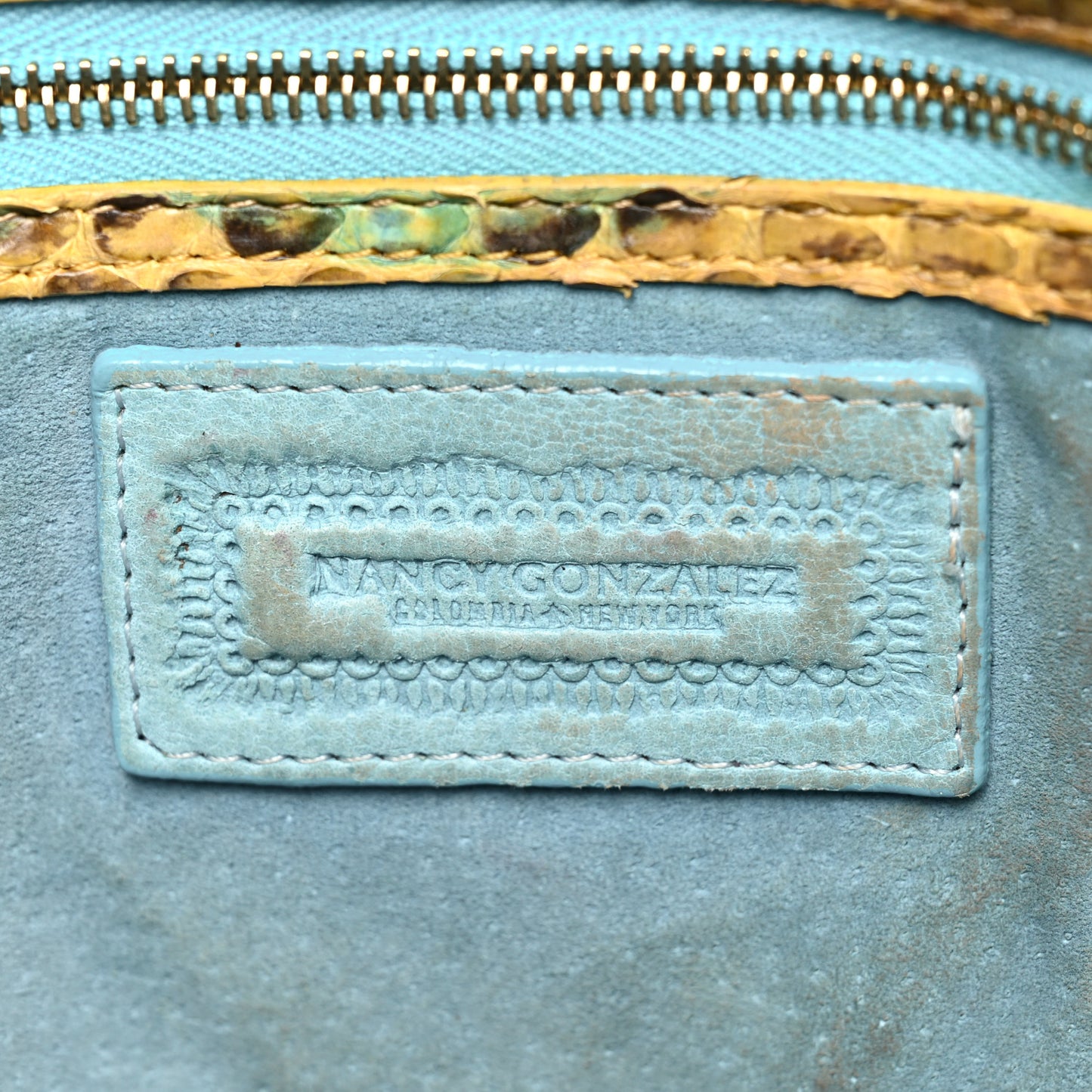 Snakeskin Liz Tote Beige Blue