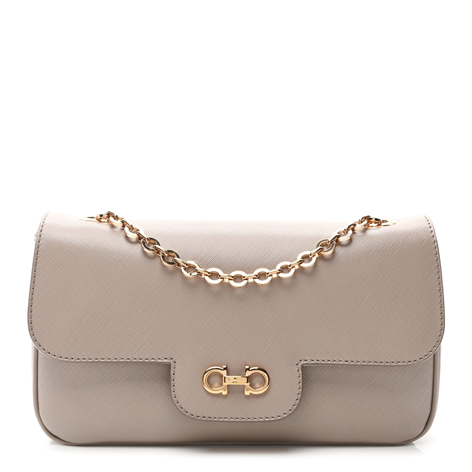 Salvatore Ferragamo Hammered Calfskin Gancini Flap Bag Beige 1 of 10