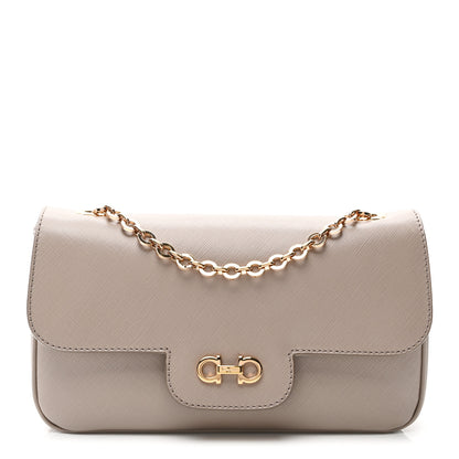 Salvatore Ferragamo Hammered Calfskin Gancini Flap Bag Beige 1 of 10