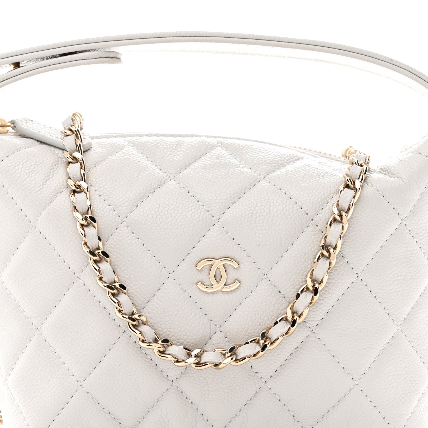 Chanel Shiny Caviar Quilted Hobo Clutch With Chain Light Grey 8 of 10