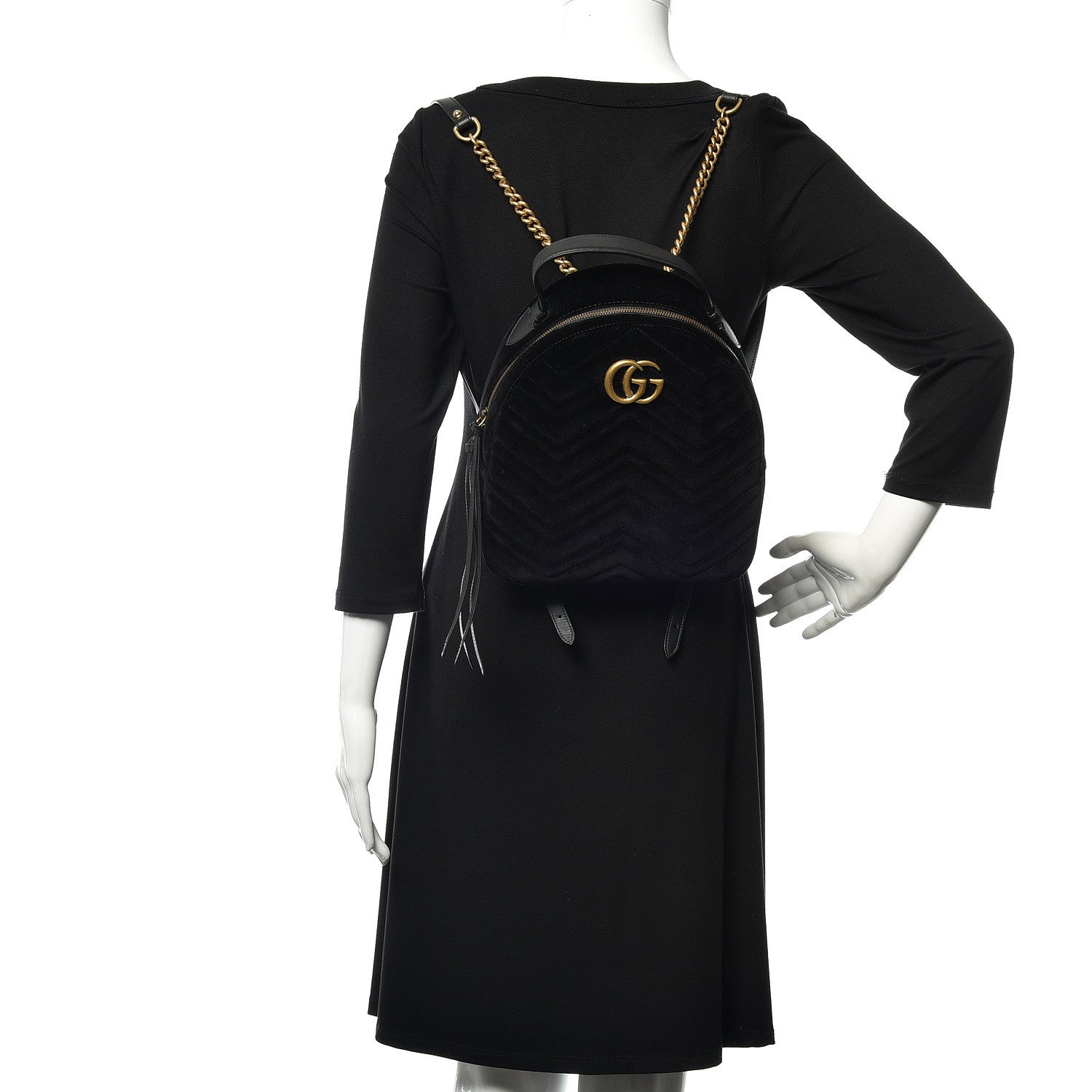 Gucci Velvet Matelasse GG Marmont Dome Backpack Black 2 of 10