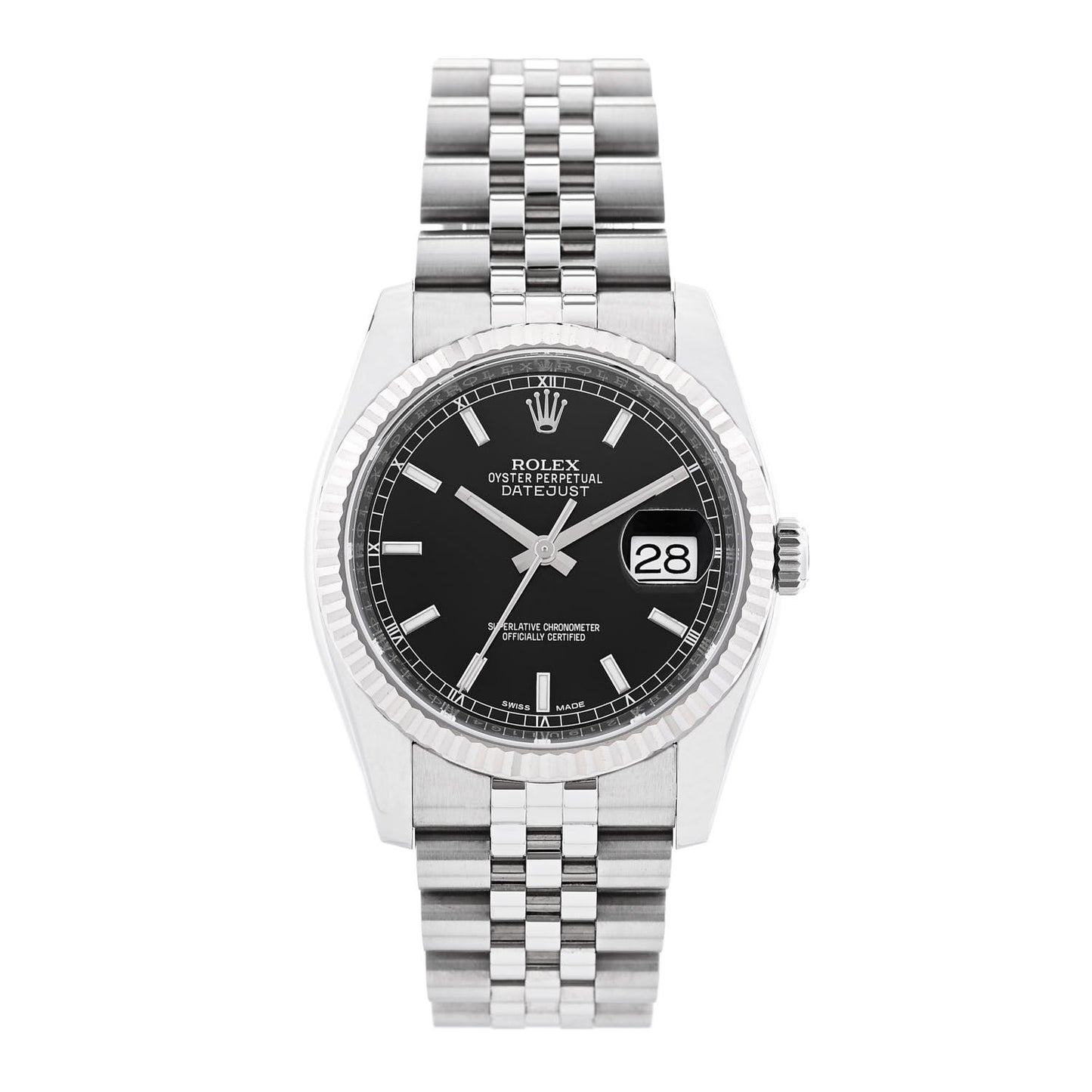Stainless Steel 18K White Gold 36mm Oyster Perpetual Datejust Watch Black 116234