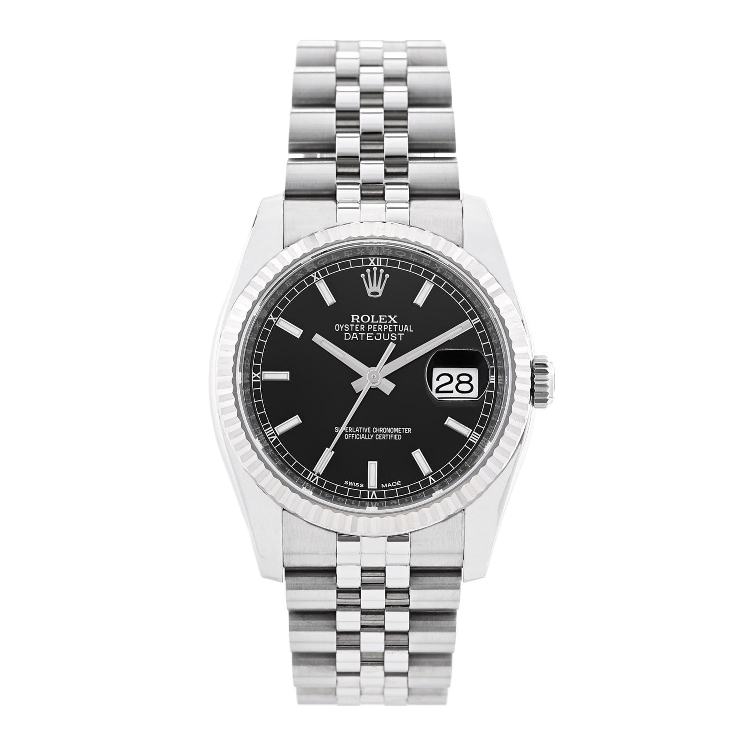 Rolex Stainless Steel 18K White Gold 36mm Oyster Perpetual Datejust Watch Black 116234 1 of 5