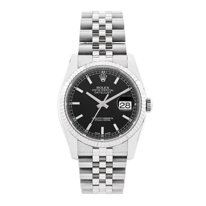 Rolex Stainless Steel 18K White Gold 36mm Oyster Perpetual Datejust Watch Black 116234 1 of 5