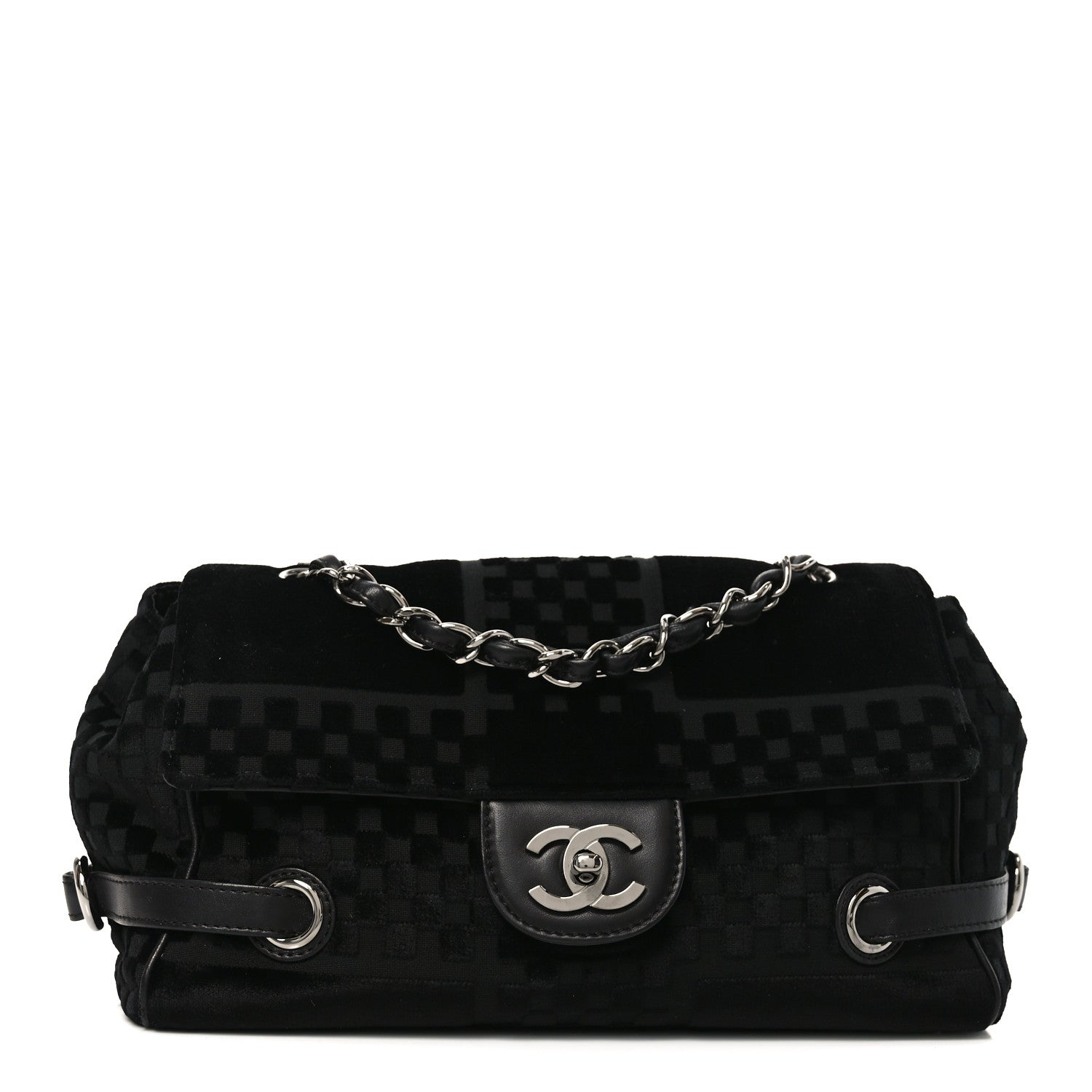 Chanel Velvet Checkered Flap Bag Black 1 of 10