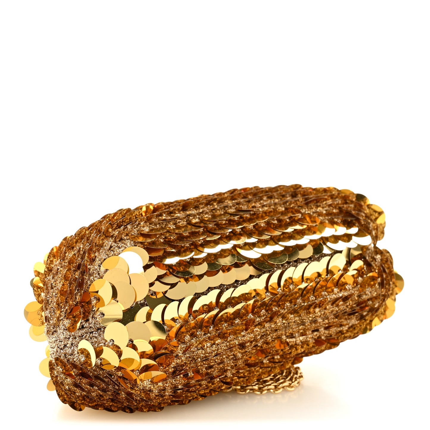Crochet Sequin Paillettes Crystal Embellished Chain Clutch Gold