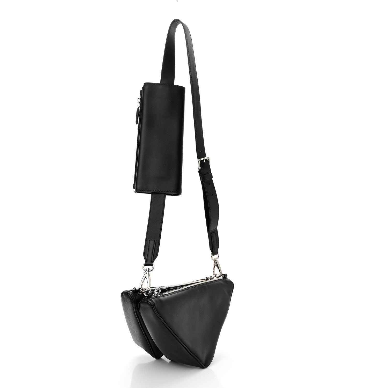 Prada Vitello Saffiano Cuir Double Triangle Shoulder Bag Black 3 of 12