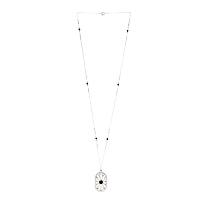 Tiffany Sterling Silver Black Onyx Pearl Ziegfeld Daisy Pendant Necklace 3 of 6