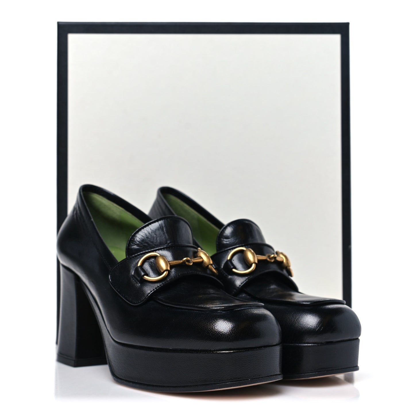 Goatskin Houdan Mid Heel Platform Loafers 36.5 Black
