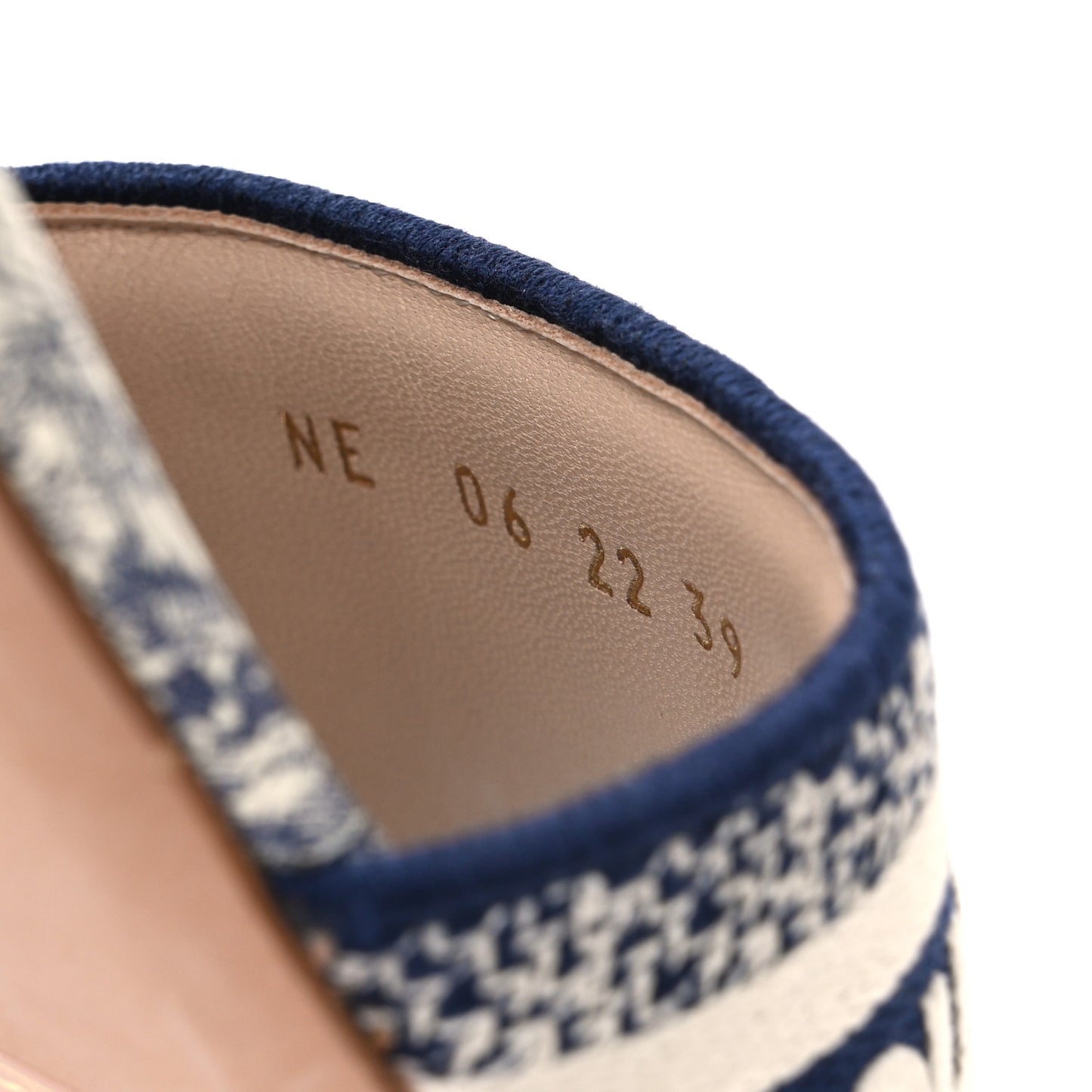 Canvas Toile de Jouy Embroidered Dway Flat Slide Sandals 39 Blue