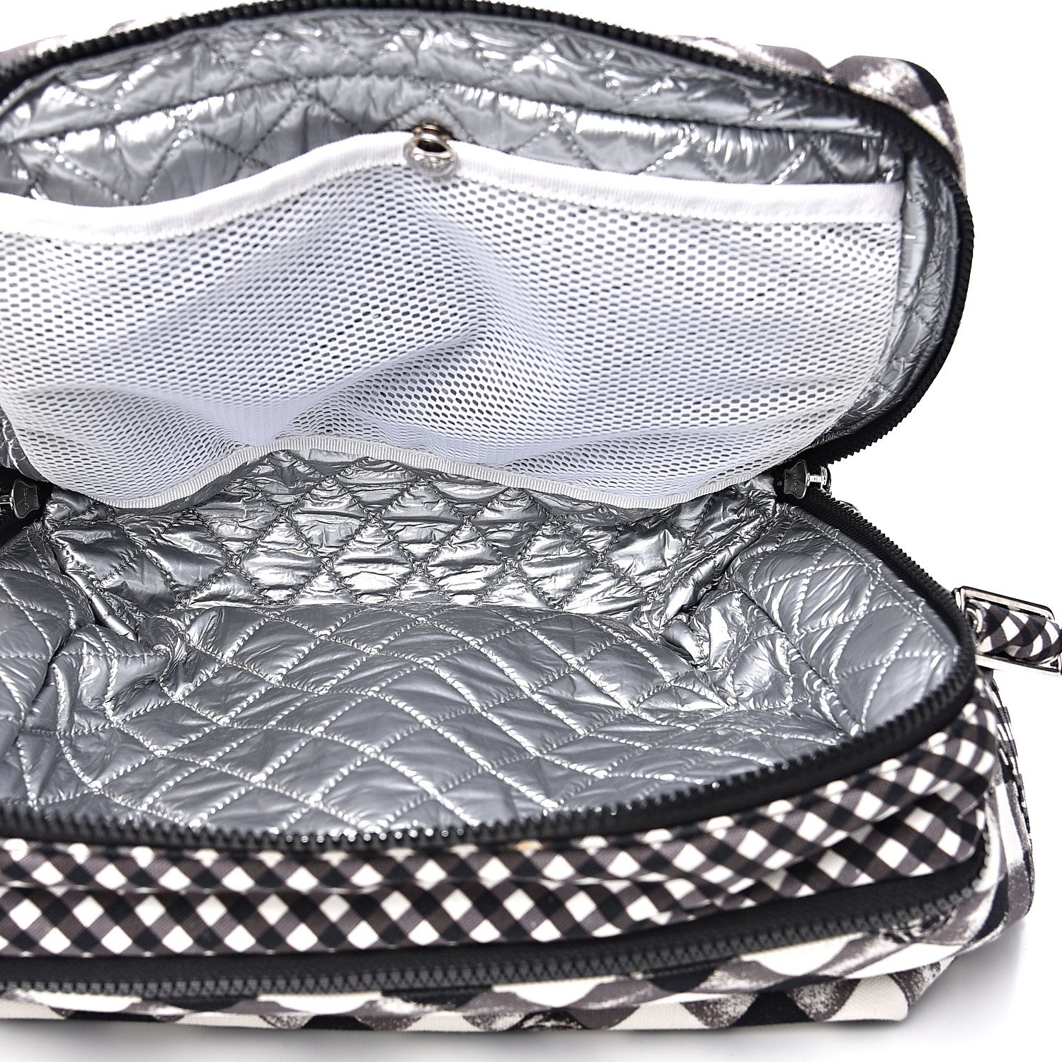 Chanel Canvas Gingham Printed CC Lunch Box Bag Black White 4 of 10