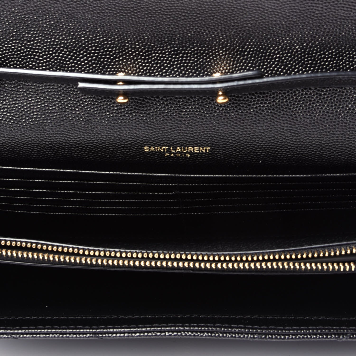Saint Laurent Grain De Poudre Matelasse Chevron Monogram Chain Wallet Black 5 of 10
